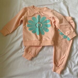 Peach and Turquoise Floral Kids' Sweatshirt Set